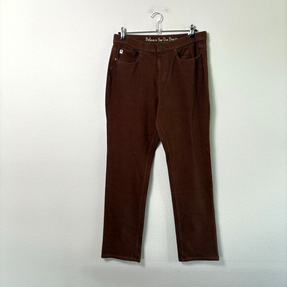 Belle By Kim Gravel Pull On Jeans Size 12 Brown Knit Rollable Cuff Straight Leg - Picture 1 of 14